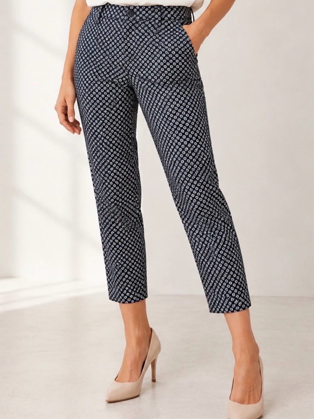 GAP Slim City Pants Womens 4R Black White Print Career Stretch Pant